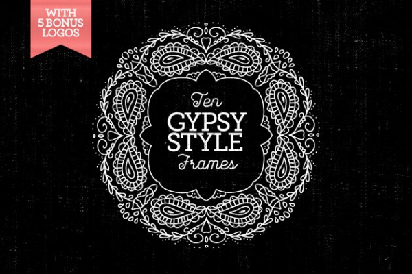 10个亚洲吉普赛风格的几何装饰框架 10 Gypsy-Style Frames & 5Bonus Logos