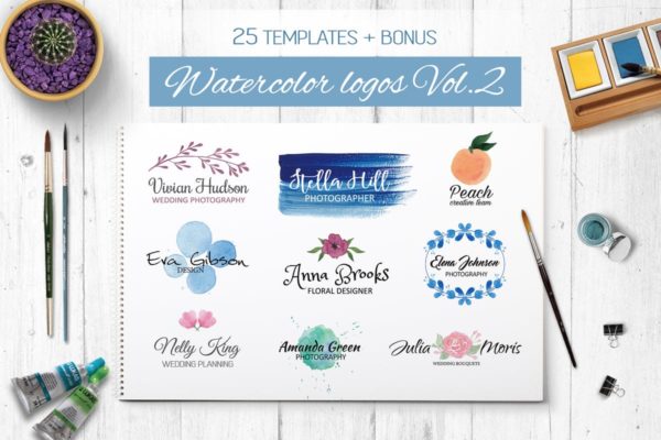优雅水彩花卉品牌Logo徽标模板Vol.2 Watercolor Logo Templates Vol.2缩略图 优雅水彩花卉品牌Logo徽标模板Vol.2 Watercolor Logo Templates Vol.2