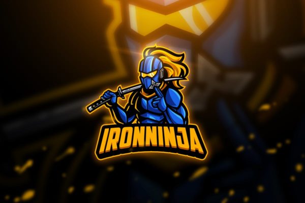 钢铁忍者电子竞技吉祥物Logo标志设计模板 Iron Ninja – Mascot & Esport Logo