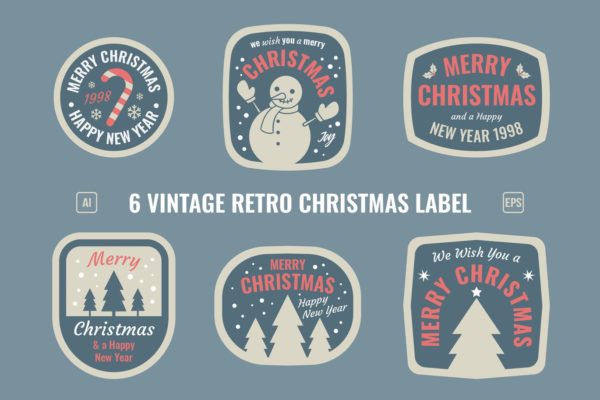 圣诞主题复古标签/徽章矢量设计模板素材 Christmas Retro Label / Badges缩略图 圣诞主题复古标签/徽章矢量设计模板素材 Christmas Retro Label / Badges