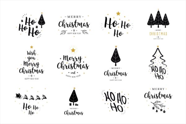 圣诞节&新年主题文字徽章矢量素材 Christmas lettering badge emblems set缩略图 圣诞节&新年主题文字徽章矢量素材 Christmas lettering badge emblems set