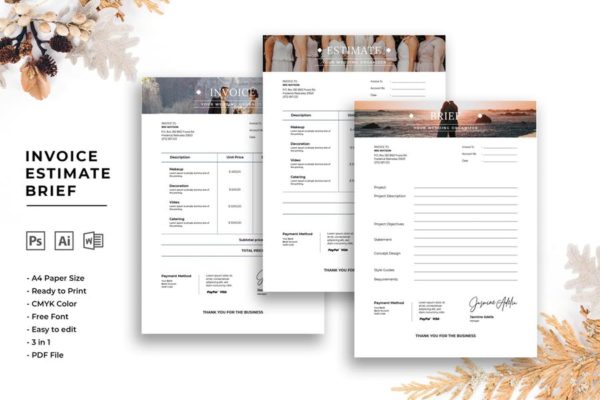 婚礼策划项目费用估算表单设计模板 Invoice Estimate Brief缩略图 婚礼策划项目费用估算表单设计模板 Invoice Estimate Brief
