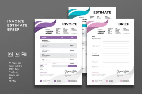 经典商用账单发票单据设计模板 Invoice Estimate Brief缩略图 经典商用账单发票单据设计模板 Invoice Estimate Brief