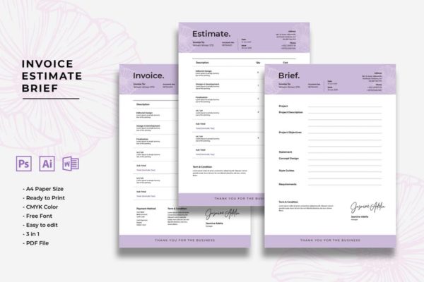 经典简约账单/发票/单据/费用清单设计模板 Invoice Estimate Brief缩略图 经典简约账单/发票/单据/费用清单设计模板 Invoice Estimate Brief