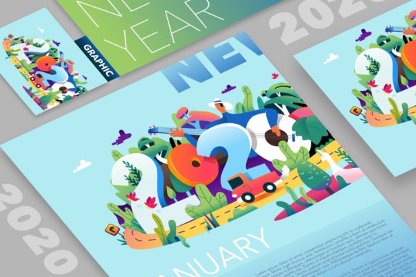 2020年新年主题矢量手绘设计素材 2020 New Year