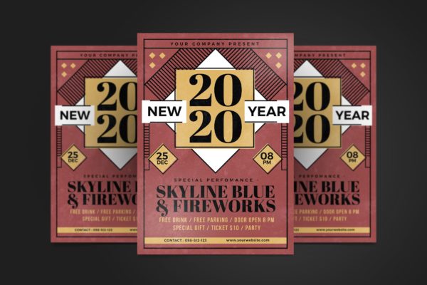 复古设计风格2020年新年庆祝活动海报传单模板 New Year Party Flyer缩略图 复古设计风格2020年新年庆祝活动海报传单模板 New Year Party Flyer
