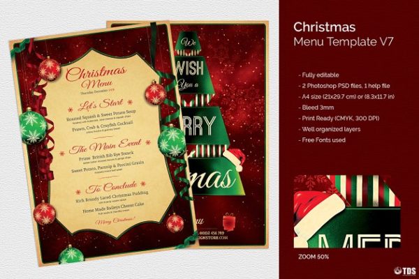 圣诞聚餐菜单PSD模板v7 Christmas Menu PSD V7