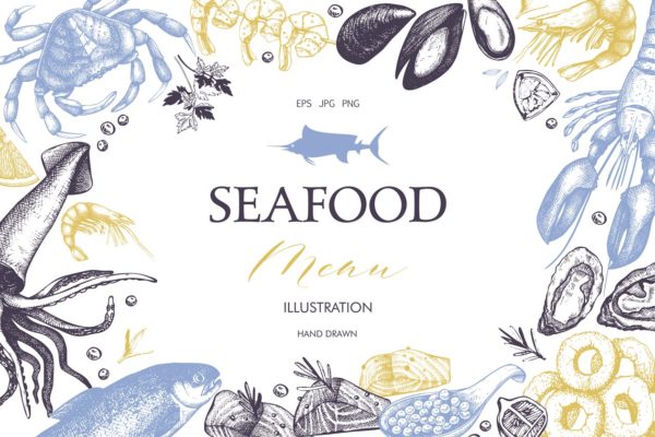 传统海鲜插图和菜单矢量设计 Vector Seafood Menu Design缩略图 传统海鲜插图和菜单矢量设计 Vector Seafood Menu Design