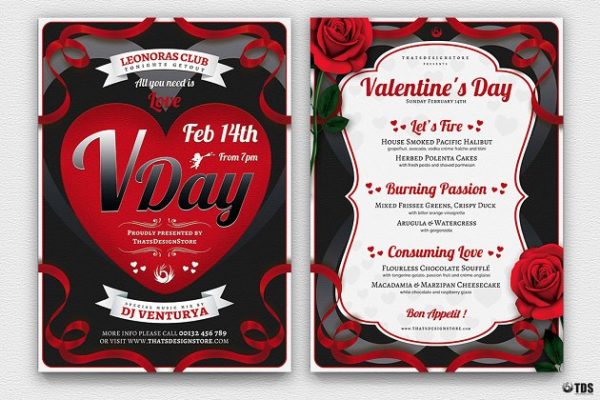 情人节主题传单活动目录PSD模板v8 Valentines Day Flyer+Menu PSD V8缩略图 情人节主题传单活动目录PSD模板v8 Valentines Day Flyer+Menu PSD V8