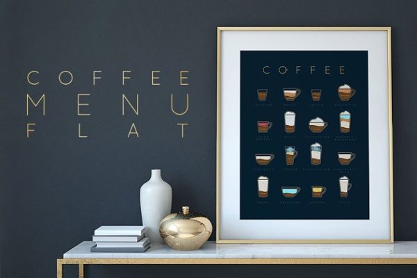 扁平风咖啡馆咖啡饮料卡通菜单 Coffee Menu Flat