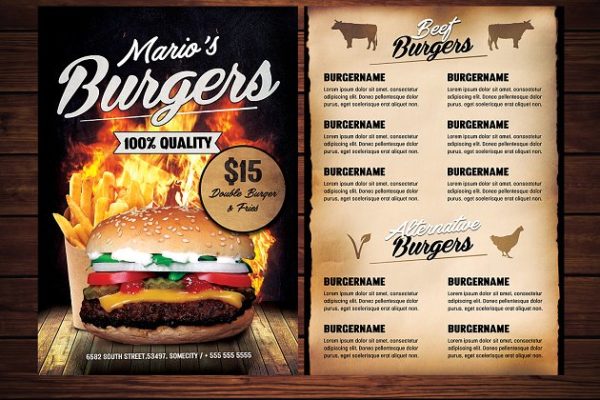 西式快餐食品汉堡菜单传单模板 Food Burger Menu Flyer缩略图 西式快餐食品汉堡菜单传单模板 Food Burger Menu Flyer
