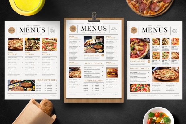简约风西餐馆菜谱菜单模板设计素材 Simple Food Menu