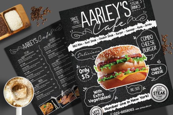 黑板画风格西餐餐厅菜单PSD模板 Asphalt Food Menu Flyer Template