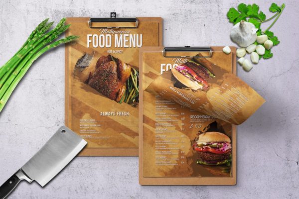 经典多用途汉堡店食物菜单PSD模板 Multipurpose Food Menu – A4 & US Letter