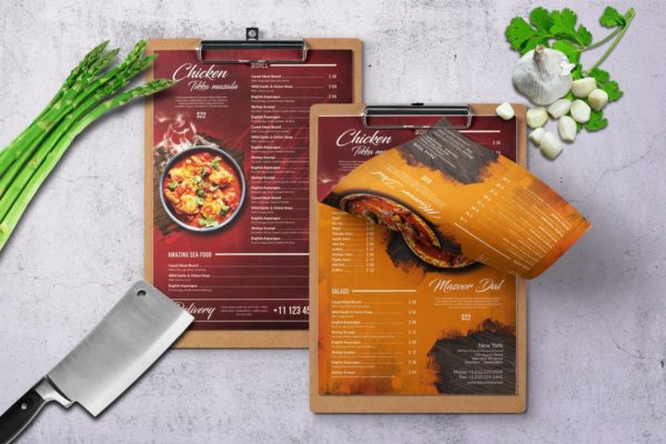 印度咖喱菜系单页菜单设计模板 Curry Indian A4 & US Letter Single Page Food Menu