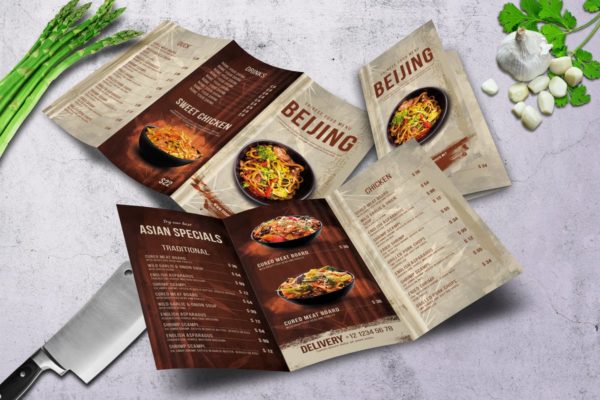 中式餐馆三折页中餐食品菜单设计模板 Chinese Trifold A4 & US Letter Food Menu