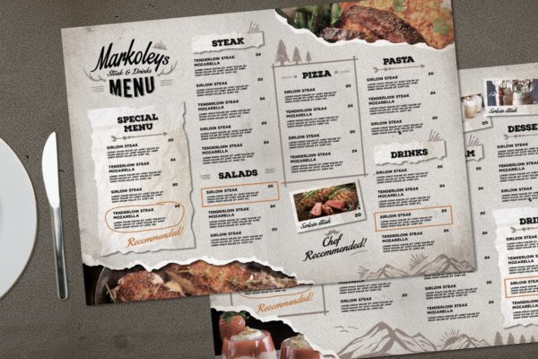 拼接设计风格高档咖啡馆/西餐厅菜单设计PSD模板 Hipster Cafe Menu Board