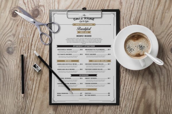 复古设计风格咖啡厅PSD菜单模板 Vintage Cafe & Cofee Menu