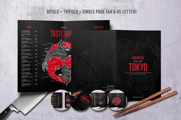 日式餐厅寿司刺身餐厅菜单设计PSD模板 Japanee Menu Bundle A4 & US Letter