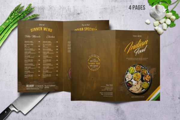 印度美食双折页菜单设计PSD模板 Indian Food Menu A4 & US Letter – Bifold缩略图 印度美食双折页菜单设计PSD模板 Indian Food Menu A4 & US Letter – Bifold