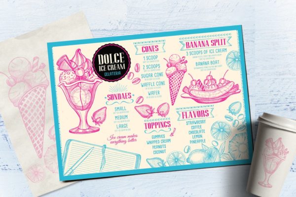 冰淇淋甜品店菜单设计模板 Ice Cream Menu Template