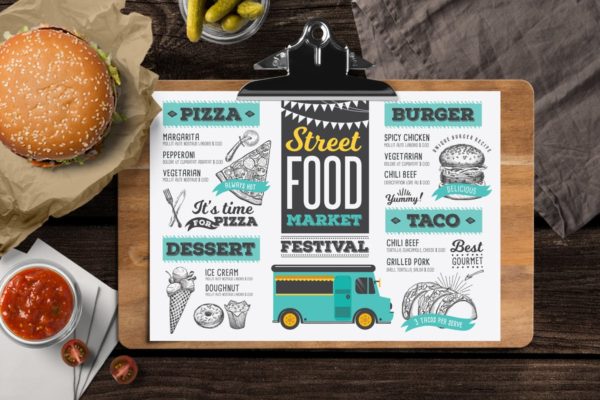 快餐餐车美食菜单设计PSD模板 Food Truck Menu