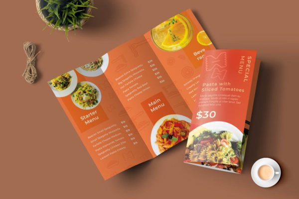 三折页西式餐厅菜单设计模板 Trifold Restaurant Menu