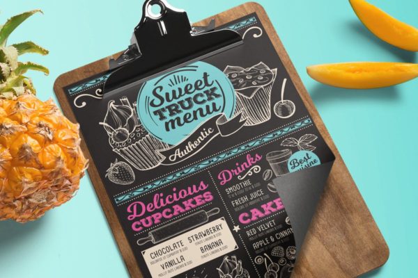 甜品食物面包店粉笔画风格菜单设计模板 Sweet Truck Menu缩略图 甜品食物面包店粉笔画风格菜单设计模板 Sweet Truck Menu