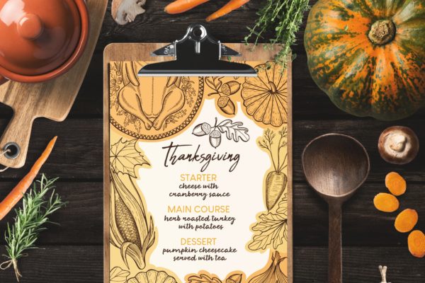 西餐厅感恩节特别主题菜单设计模板 Thanksgiving Food Menu