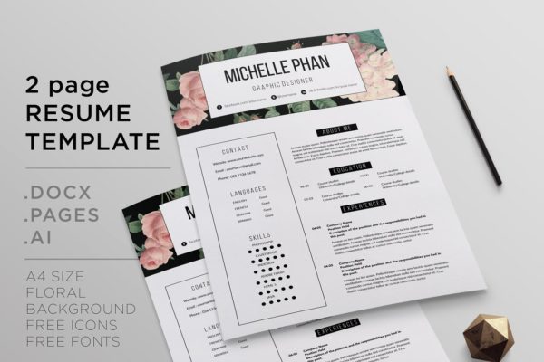 现代简洁职场个人简历模板 2 page resume template缩略图 现代简洁职场个人简历模板 2 page resume template