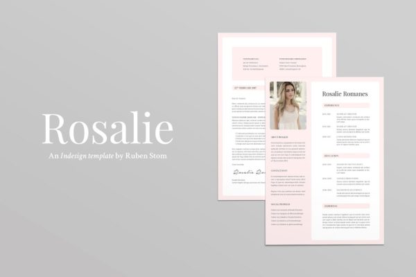 经典实用简历+求职信模板 Rosalie Resume Template缩略图 经典实用简历+求职信模板 Rosalie Resume Template