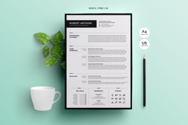 简约风格电子简历模板[4页] Clean Resume Template 4 Pages