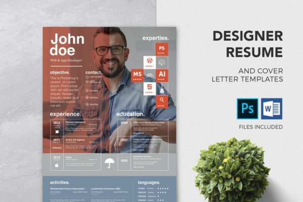 设计师个人简历&介绍信设计模板 Designer Resume & Cover Letter Template缩略图 设计师个人简历&介绍信设计模板 Designer Resume & Cover Letter Template