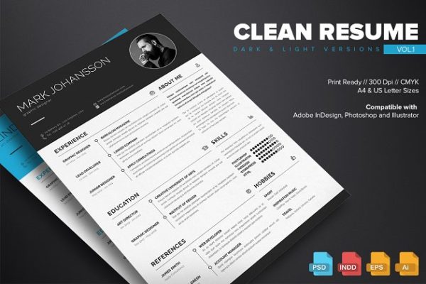 简洁明了的求职简历模板 Vol.1 Clean Resume Template Vol.1缩略图 简洁明了的求职简历模板 Vol.1 Clean Resume Template Vol.1