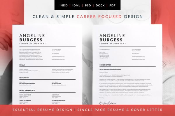 干净简单的基本简历模板 Angeline – Essential Resume