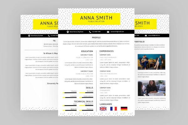 公共关系经理三合一简历表设计模板 Public Relation Resume Designer缩略图 公共关系经理三合一简历表设计模板 Public Relation Resume Designer