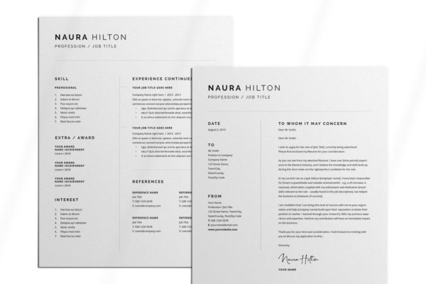 极简设计风格求职简历&推荐信设计模板 Resume + Cover Letter缩略图 极简设计风格求职简历&推荐信设计模板 Resume + Cover Letter