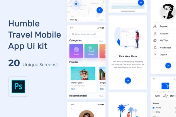 旅行旅游主题 APP UI 套件 Humble Travel App Mobile UI Kit缩略图 旅行旅游主题 APP UI 套件 Humble Travel App Mobile UI Kit