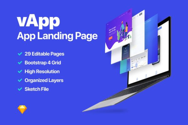 APP官方网站着陆页UI套件 vApp – App Landing Page缩略图 APP官方网站着陆页UI套件 vApp – App Landing Page