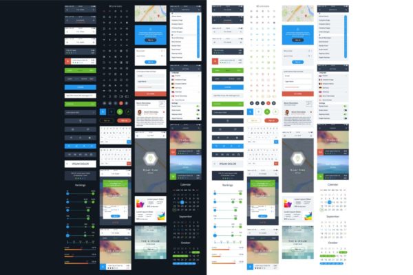 通用型手机APP应用开发UI套件库v2 Vector GUI Template. UI Kit.