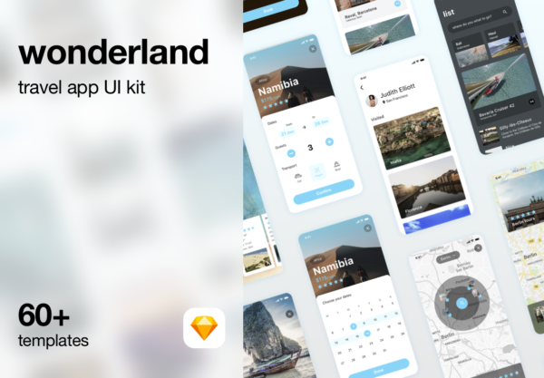 大洋岛下午茶：简约旅行风格的APP UI KIT套装下载[Sketch]