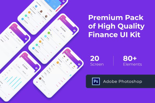 个人财务管理APP应用软件UI设计套件PSD模板 Finance Mobile UI KIT for Photoshop