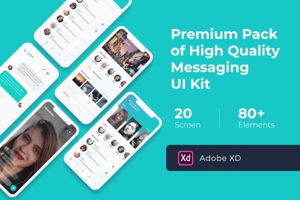 即时聊天软件工具APP应用UI套件[for XD] Messaging Mobile UI KIT for XD