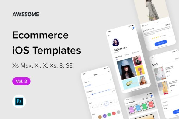 iOS手机网上商城应用UI设计套件PSD模板v2 Awesome iOS UI Kit – Ecommerce Vol. 2 (Photoshop)缩略图 iOS手机网上商城应用UI设计套件PSD模板v2 Awesome iOS UI Kit – Ecommerce Vol. 2 (Photoshop)