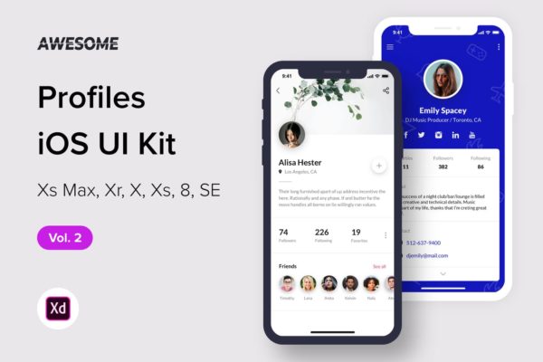 iOS手机社交APP应用软件UI设计套件XD模板v2 Awesome iOS UI Kit – Profiles Vol. 2 (Adobe XD)缩略图 iOS手机社交APP应用软件UI设计套件XD模板v2 Awesome iOS UI Kit – Profiles Vol. 2 (Adobe XD)
