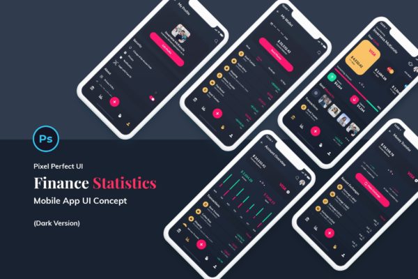 电子钱包金融APP应用UI设计套件[酷黑版本] Finance Wallet Mobile App Ui Kit Dark Version