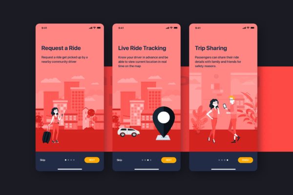 网约车APP应用UI设计之启动页设计模板 Car Booking UI mobile concept – Onboarding缩略图 网约车APP应用UI设计之启动页设计模板 Car Booking UI mobile concept – Onboarding