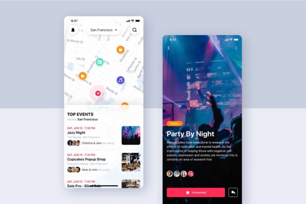 社交APP应用概念UI设计模板 Social mobile app UI concept