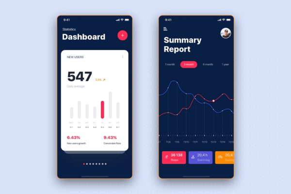 报表统计汇总APP用户界面设计模板 Summary Report Statistics UI mobile App