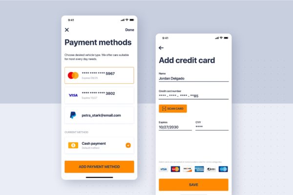 类滴滴打车APP应用支付方式界面设计模板 Car rental mobile UI Kit – Payment Method缩略图 类滴滴打车APP应用支付方式界面设计模板 Car rental mobile UI Kit – Payment Method